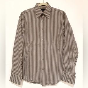 Sz S Men’s Express 1MX Modern Fit Stretch Cotton Striped Dress Shirt White Gray